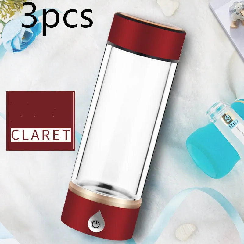 380ml portable hydrogen water ionizer bottle in black with high borosilicate glass body and 22cm height