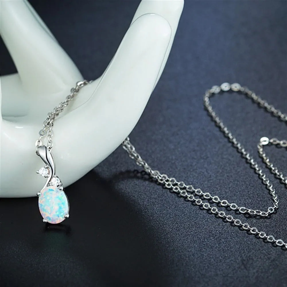 Water drop opal pendant necklace on O-chain with adjustable length from 21cm to 50cm