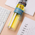 Double wall glass water bottle with tea infuser filter, leakproof, high borosilicate, stainless steel strainer, portable rope, 400ml