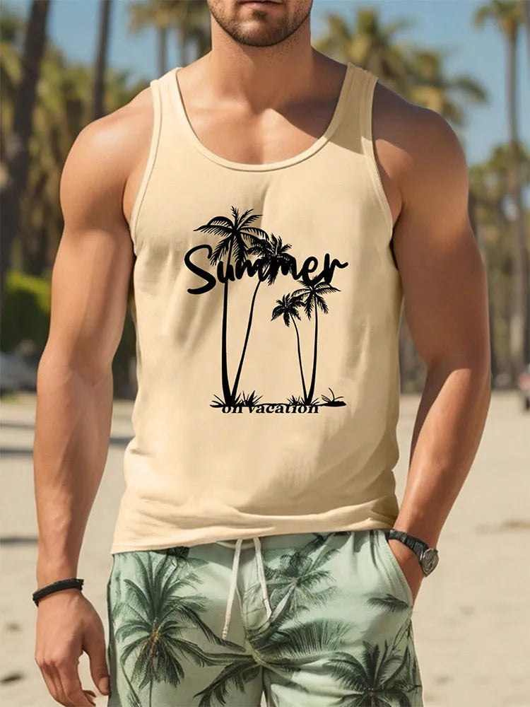Men's 3D printed Hawaiian pattern sleeveless vest in polyester fabric