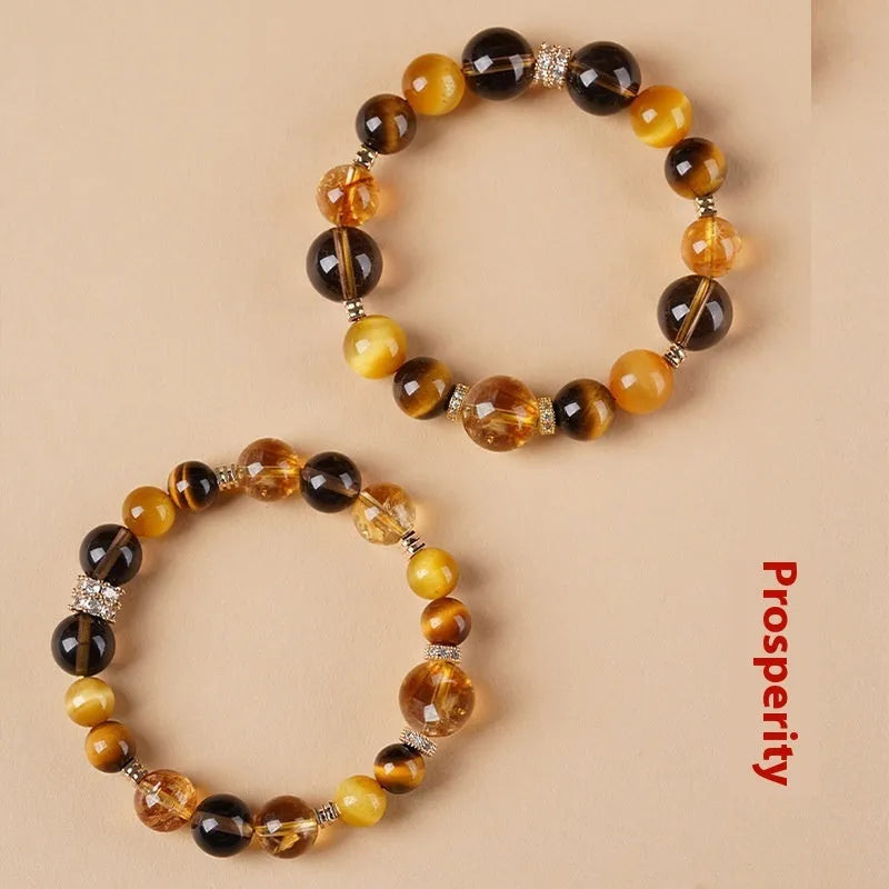Crystal tiger-eye bracelet with lucky K-boxing design and natural yellow tower beads