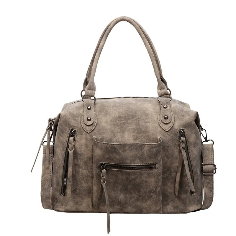 Retro textured women's messenger bag in black PU with stitching detail, 36x25x13cm