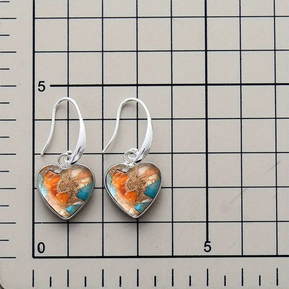 Silver alloy vintage bohemian love pendant drop earrings with water droplet shape
