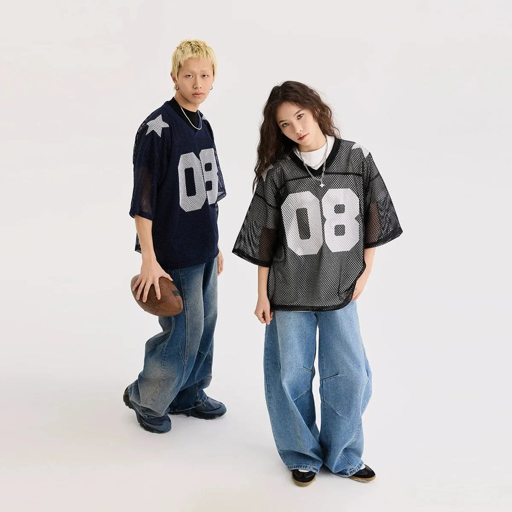 Black half sleeve pullover shirt with white letter pattern design, loose fit casual top