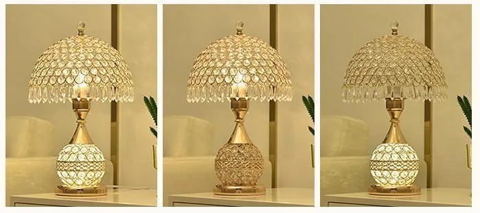 Gold crystal desk lamp with electroplated iron base and remote control for bedroom bedside lighting