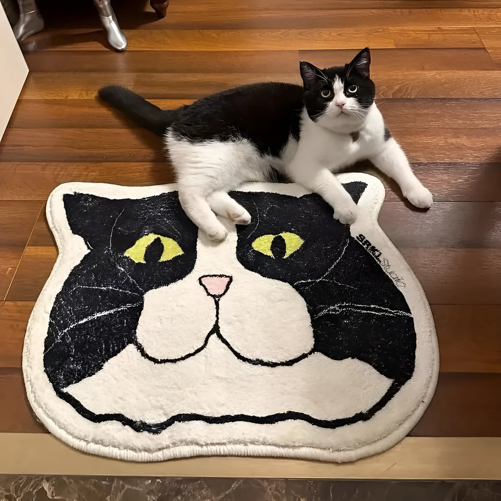 Non-slip absorbent polyester bathroom floor mat with cartoon cat design, 40x60cm