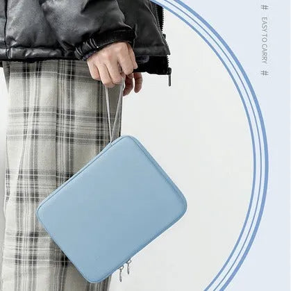 Imitation leather tablet protective case with carry handle in light grey colour