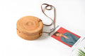 INS CHIC handmade rattan crossbody bag, circular bohemian style, 20cm diameter, with leather strap