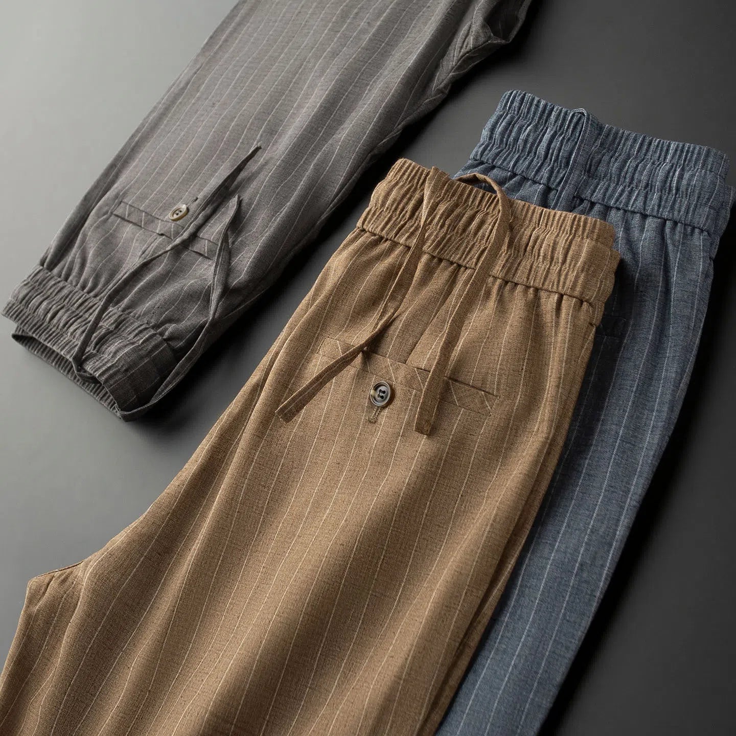 Men's ice-feeling linen fabric shorts loose fit polyester summer casual straight type in black gray