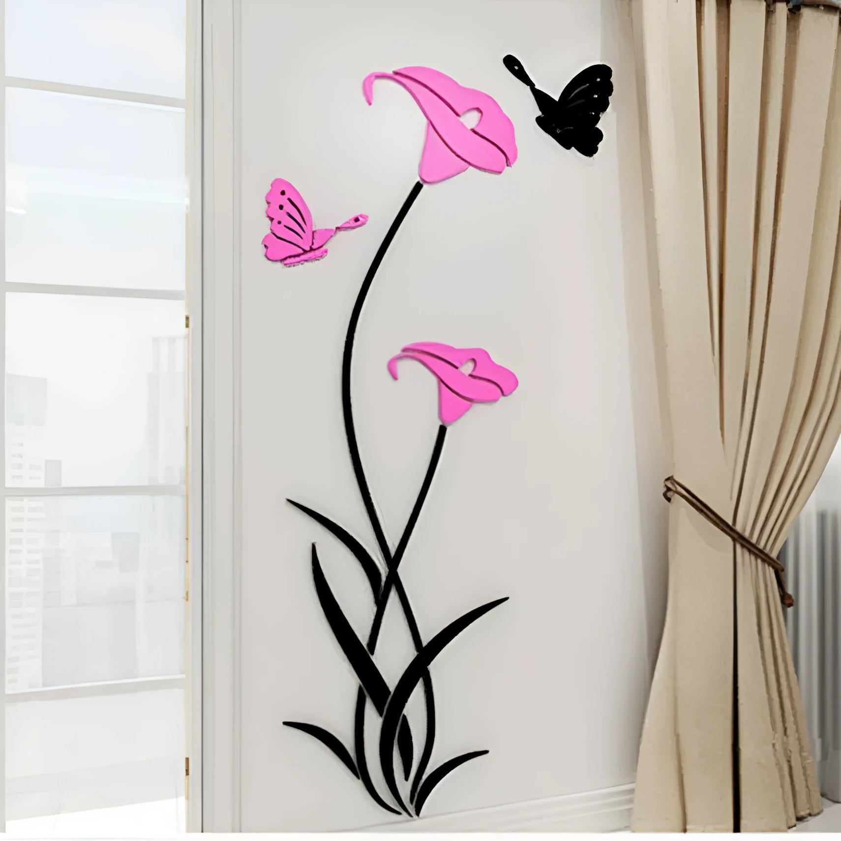 3D acrylic lily wall sticker in six colour options with dimensional floral design