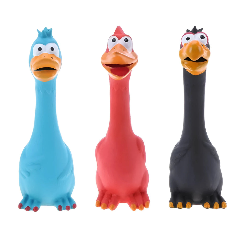Dog screaming chicken sounding toy in natural latex, 20cm, bite resistant, black colour, on plain background