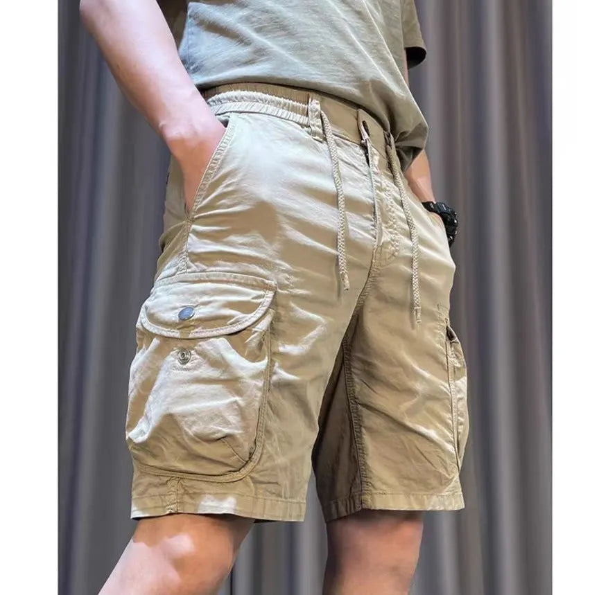 Loose straight Korean-style casual overalls with multiple pockets in micro-elastic polyester fabric