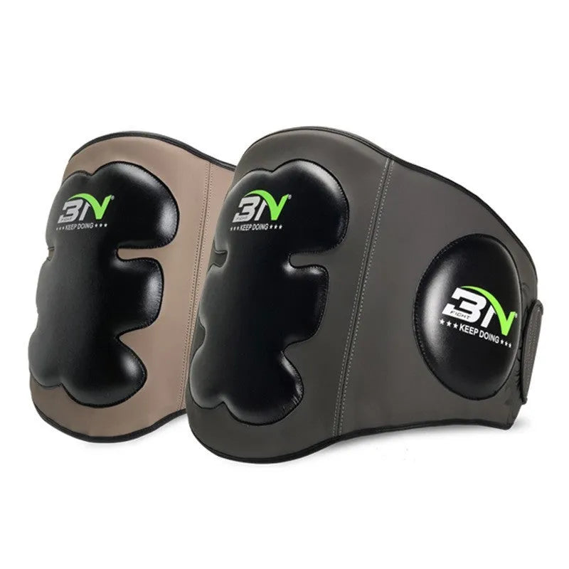 Sanda boxing chest protection target showing thickened breast and waist guard in dark grey colour