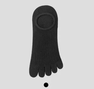 Modal cotton five-finger ultra-thin boat socks in solid colours including black, grey, khaki, and white.