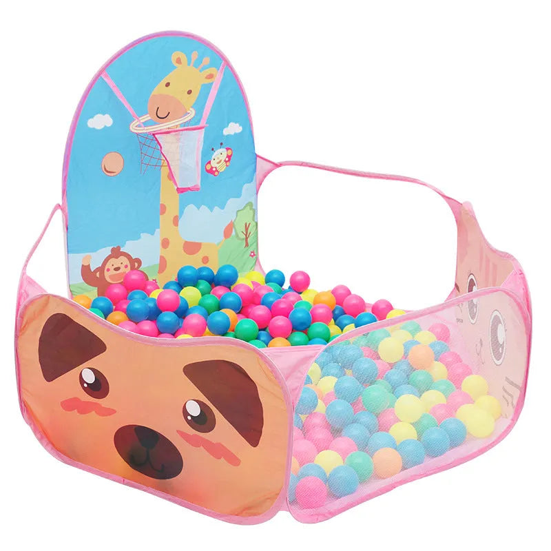 Children's cloth folding cartoon ocean ball pool tent in blue, pink, and yellow options for indoor outdoor play