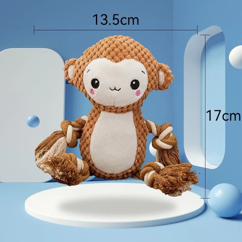 Lion and monkey shaped plush squeaky dog toys for medium and large breeds