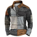 Men's loose fit long sleeve t-shirt with retro striped printing and zipper details