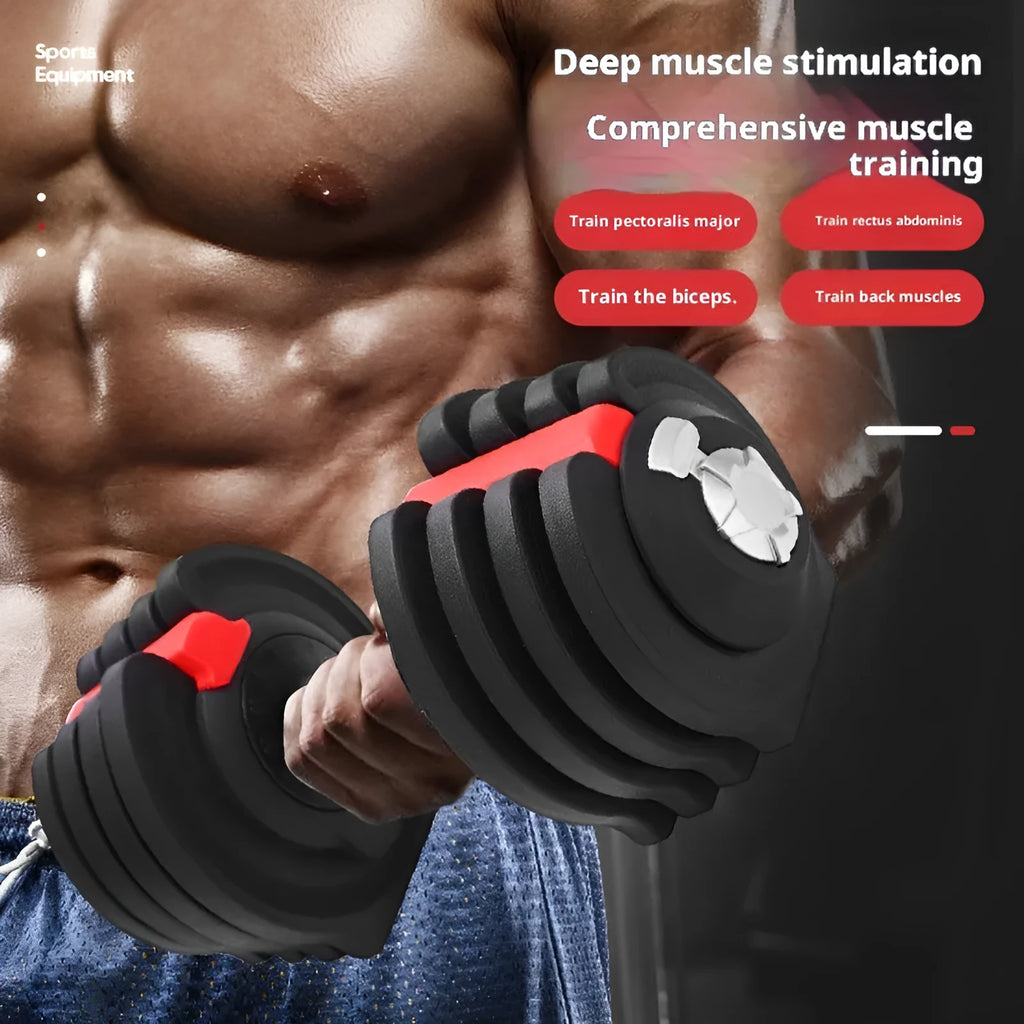 Intelligent automatic fast weight adjustment dumbbell with silicon steel core and nylon ABS shell, 18kg or 40lb option for home fitness