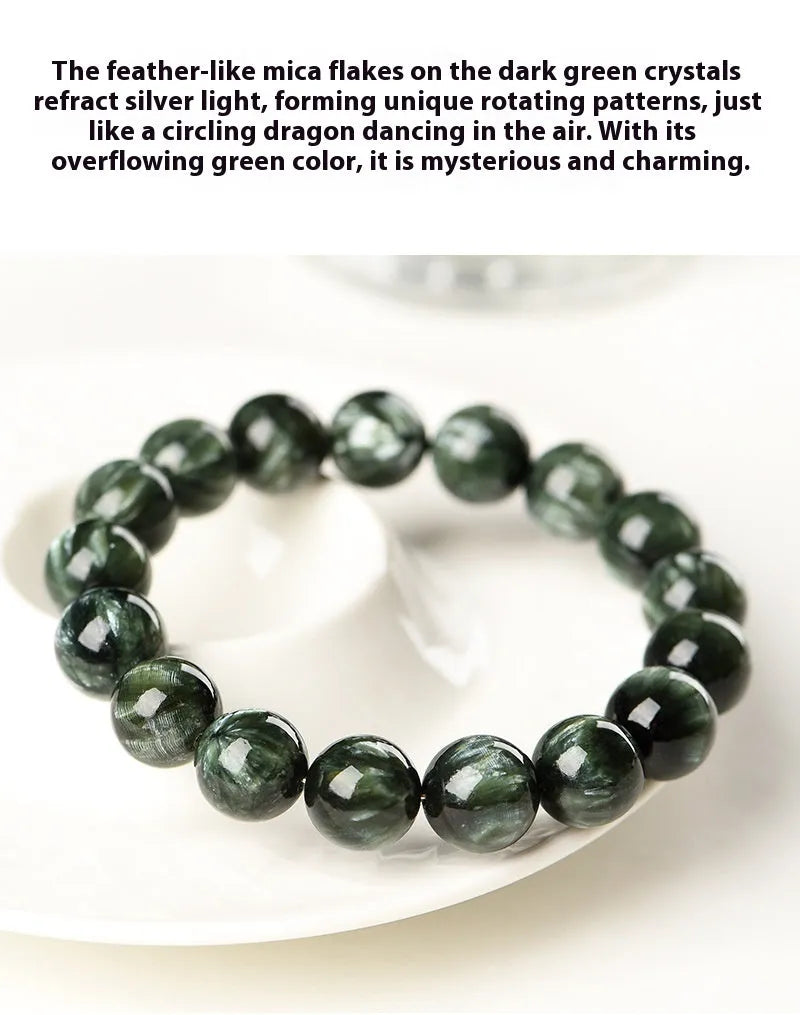 Green Dragon Crystal bracelet with 8-9mm beads and Ruyi elements
