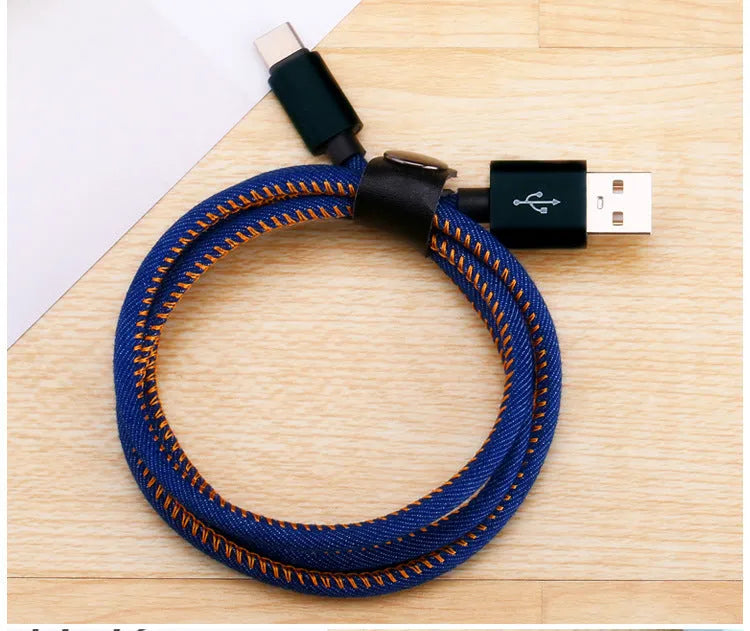 Denim braided USB-C charging cable with aluminium connectors in three length options
