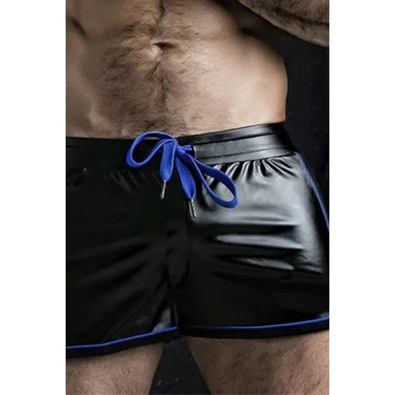 Breathable sports casual biker leather shorts for teenagers, mid waist, cropped, PU with rabbit fur lining, black