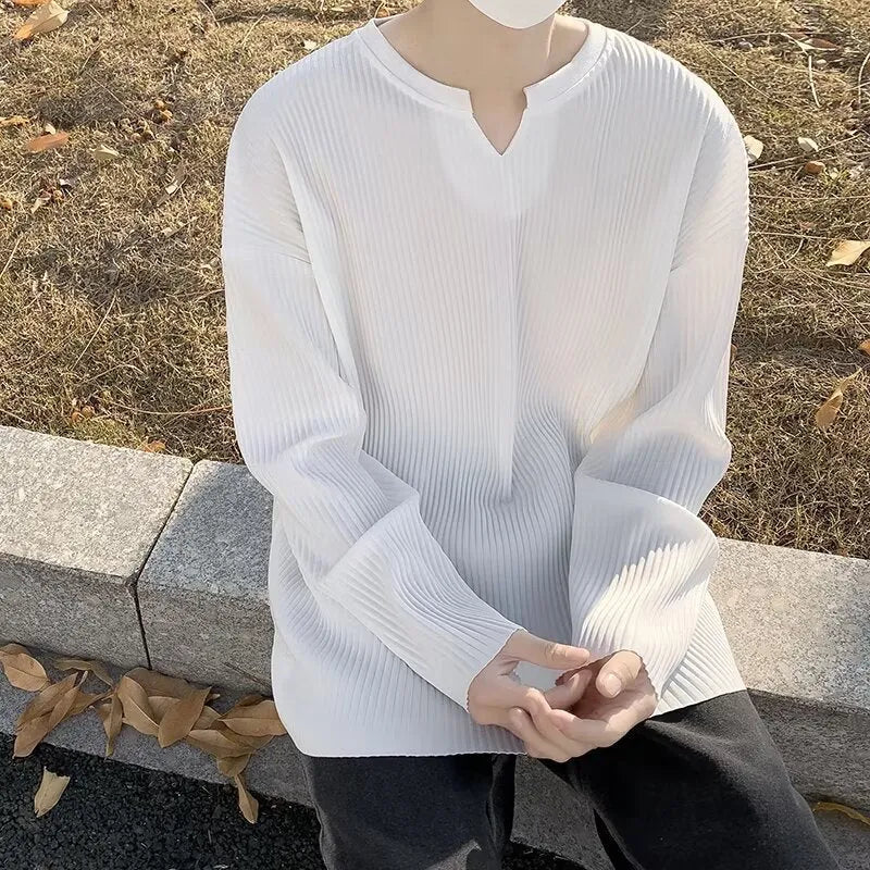 Women's plus size striped loose fit pullover top in black, grey, or white