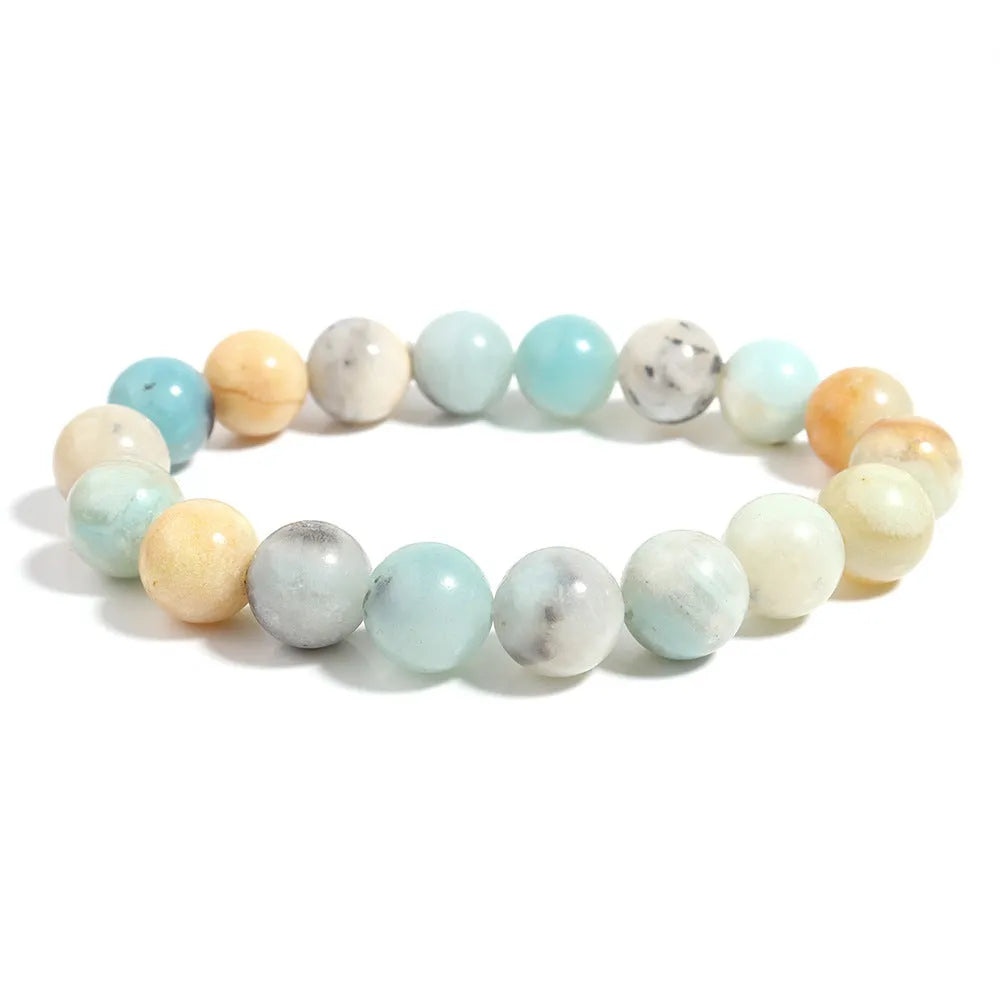 Handmade bohemian bracelet with colourful natural Amazon stone beads, shiny finish, unisex design