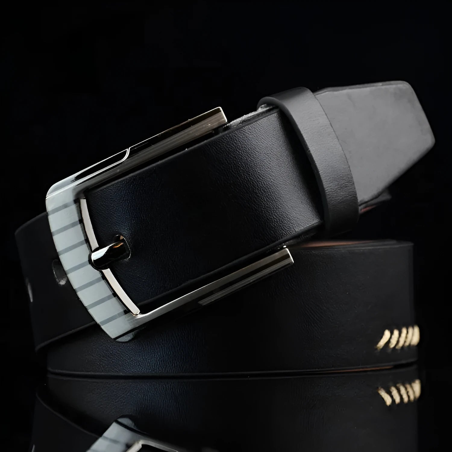 Men's retro style threading pattern belt with alloy pin buckle in black, brown or white