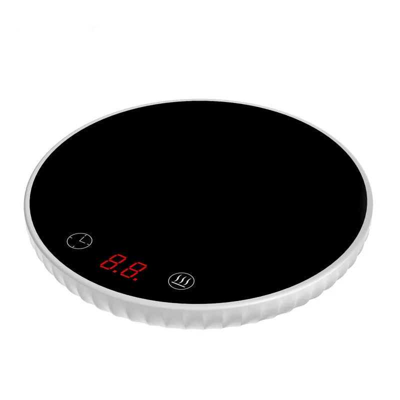 Electric cup warmer 115mm diameter black ABS and glass panel with digital display and touch switch