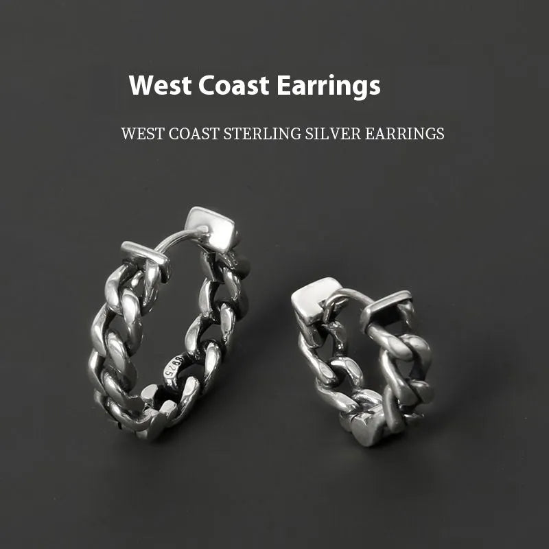 Men's geometric copper earrings in 10mm and 14mm sizes, showing silver single and auspicious cloud designs.