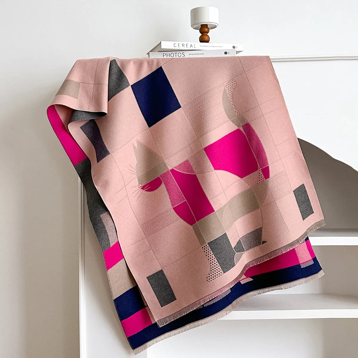 185x65cm cashmere-like polyester scarf in autumn colours showing European styling