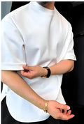 Men's buttoned round hem t-shirt in cotton blend fabric