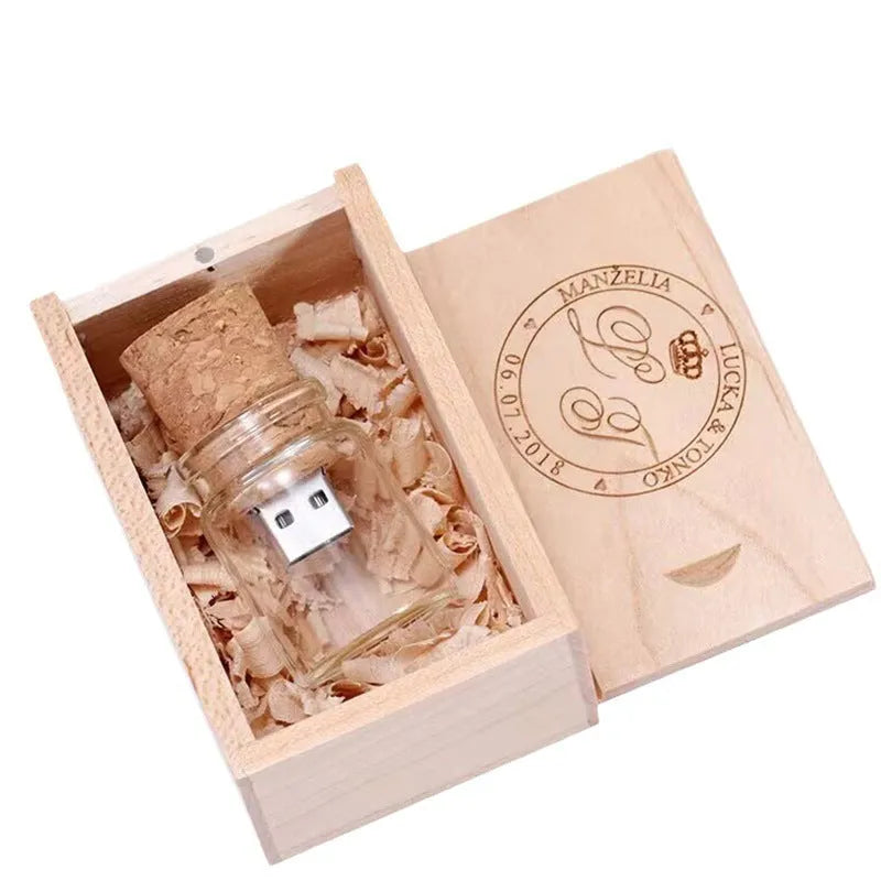 Wooden Wish Drift Bottle USB Disk transparent colour gift flash drive 60 x 28mm