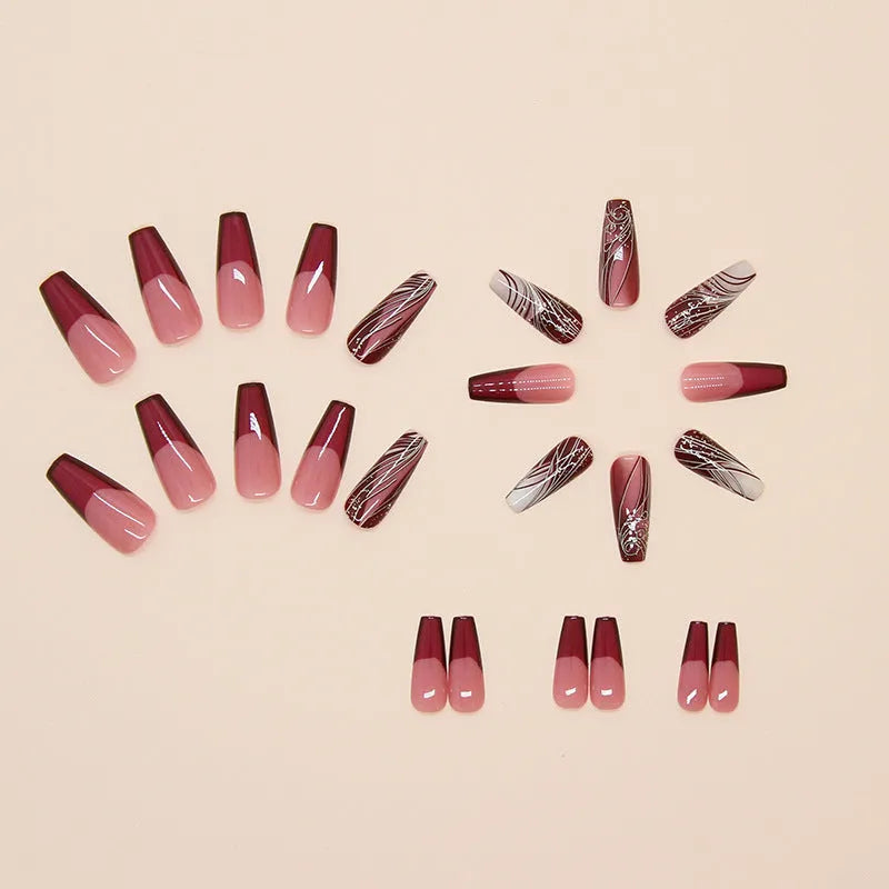Pack of French line pattern removable fake nail stickers with adhesive glue