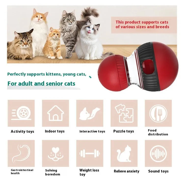 Rotating plastic cat toy with sound and food dropping function measuring 155mm