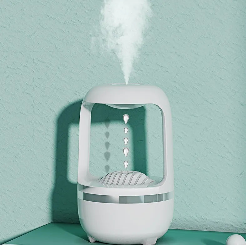 Anti gravity water drop humidifier with 500ml capacity and USB power in black or white colour