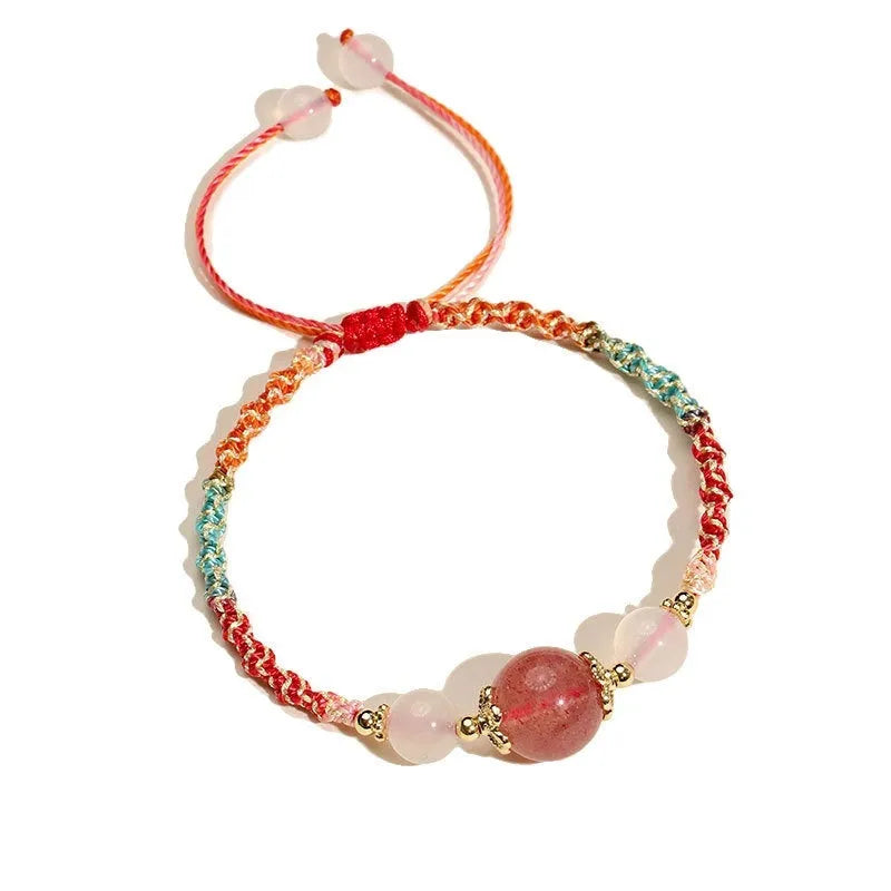 Hand-woven white agate and prehnite couple bracelet with 12mm diamond-shaped beads and electroplated finish on woman's wrist
