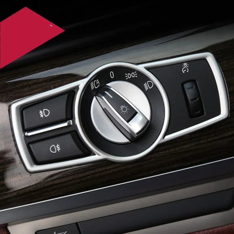 Silver ABS plastic BMW headlight switch frame decorative interior sticker