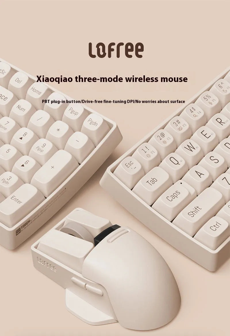 Xiaoqiao Tofu-coloured three-mode wireless mouse with USB-C cable on a desk