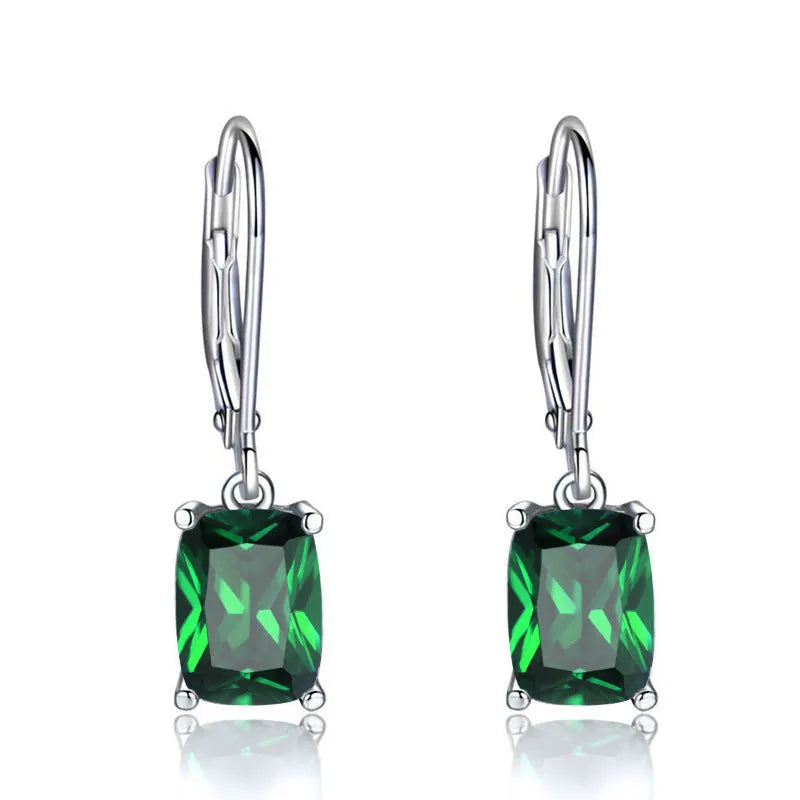 Simple zircon earrings European American geometric copper electroplated earrings in sea blue colour