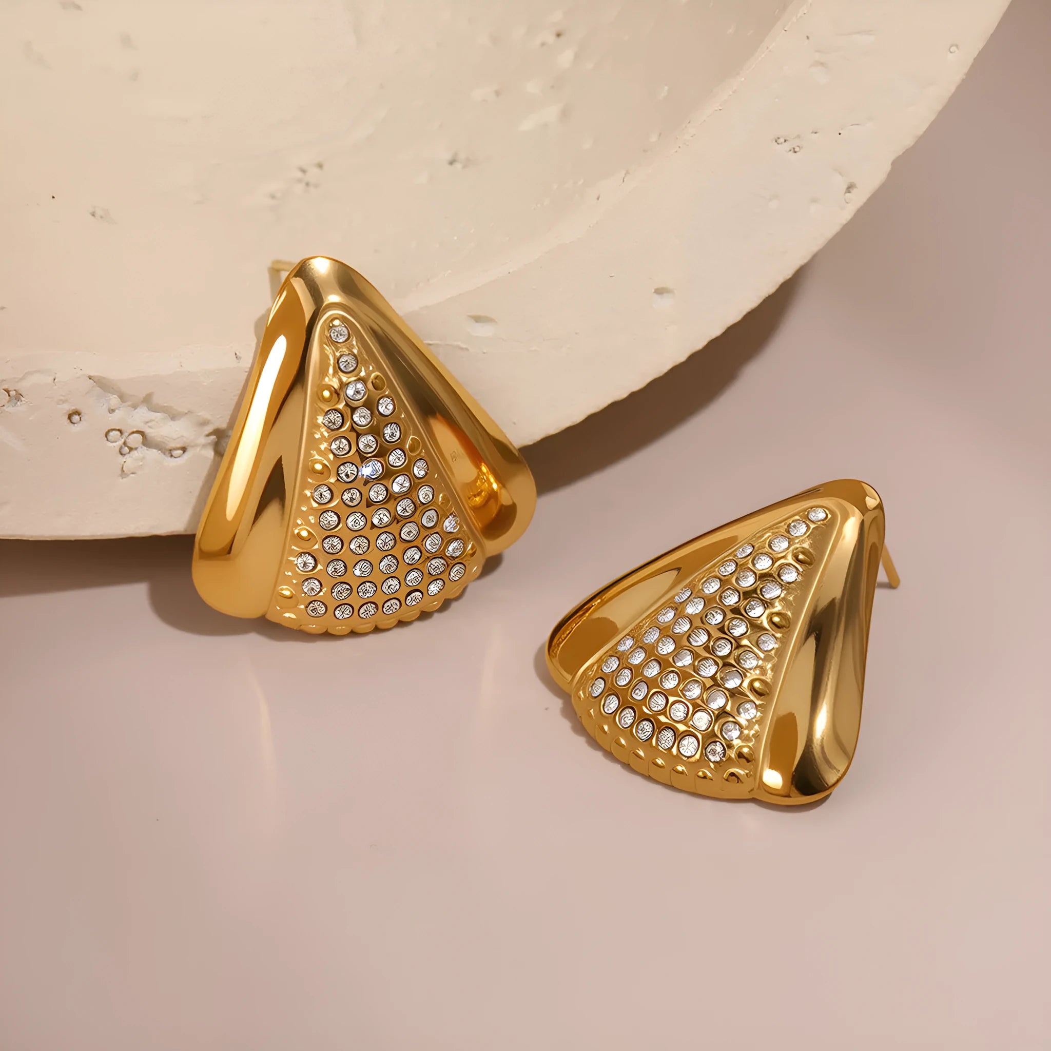 Stainless steel 18K gold plated triangle geometric stud earrings for women fashion OL light luxury style