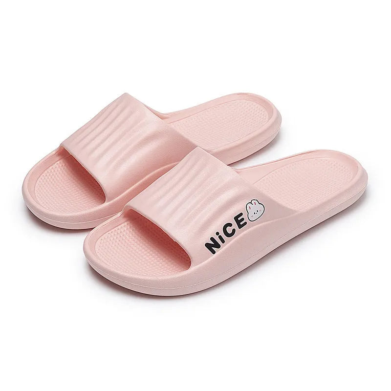 Cartoon pattern EVA flip flop slippers available in six colours for adult bathroom use
