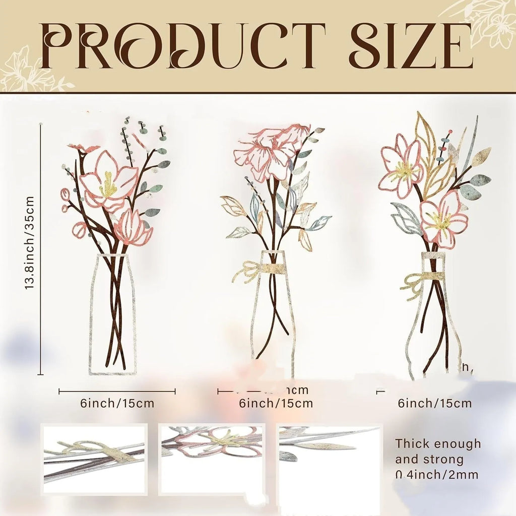 Three-piece metal flowers wall art set in alloy with farmhouse country design