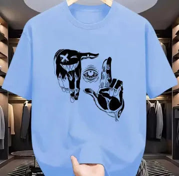 Men's round neck t-shirt with cartoon pattern on breathable mesh fabric