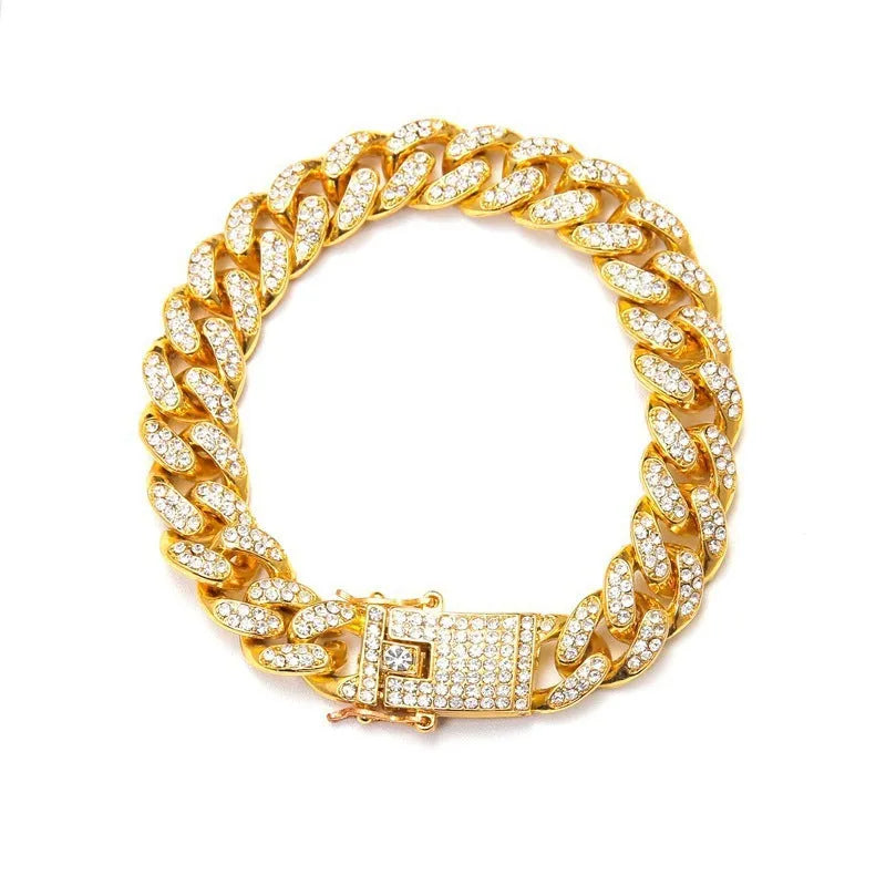 Cuban bracelet diamond link chain unisex hiphop jewellery alloy 21cm gold silver