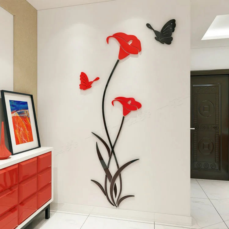 3D acrylic lily wall sticker in six colour options with dimensional floral design