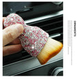 Car interior cleaning brush with soft PVC bristles, shown in white, pink, and black colour options
