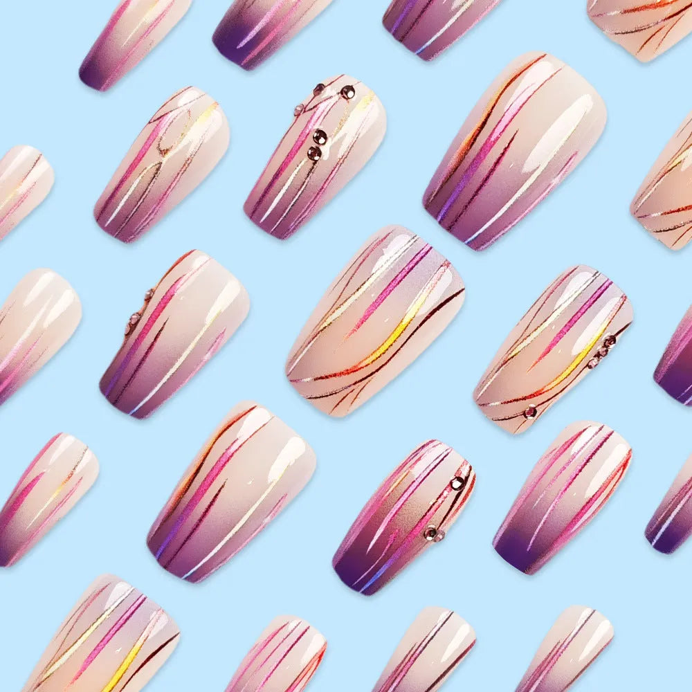 Magic purple gradient starry sky nail art sticker set with 24 designs and jelly glue.