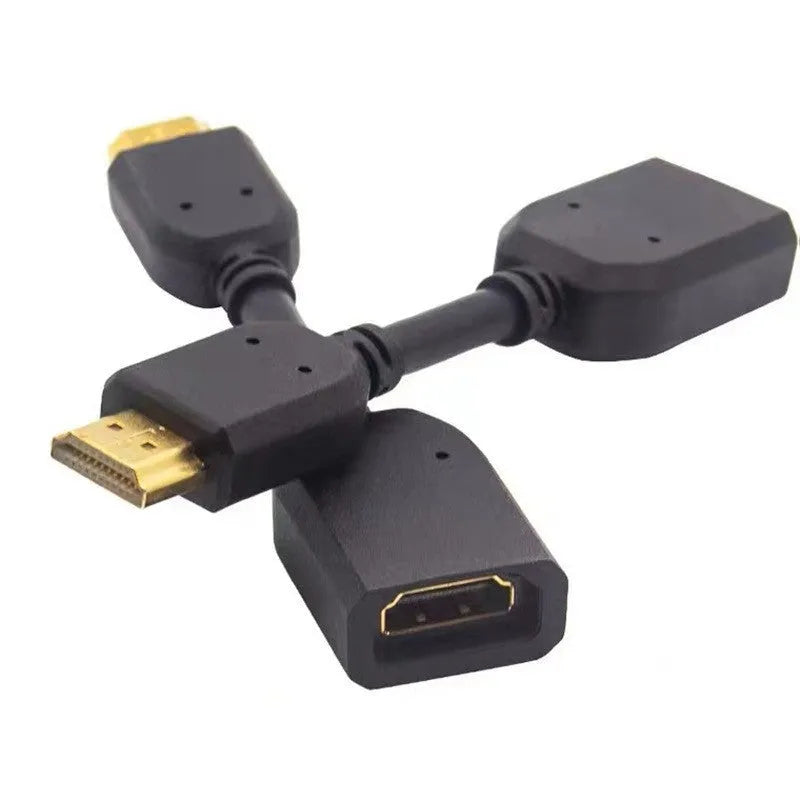 Black 10cm male to female HDMI extension cable with gold-plated plug and TPE jacket