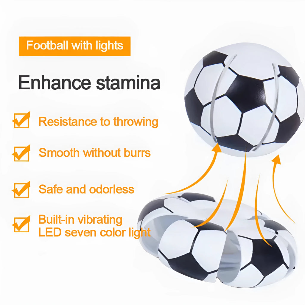 Interactive plastic dog toy showing ball and flying disc transformation modes in orange colour